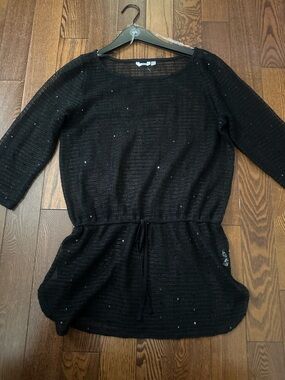 Black Sequin Knit Swim Coverup Tunic